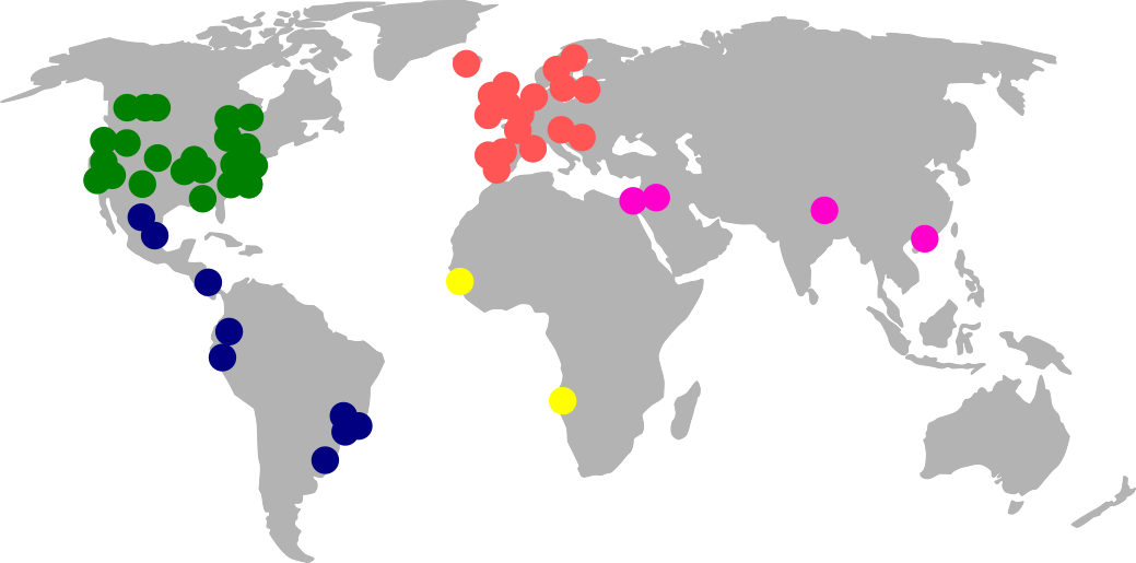 Mapa mostrando localização de observatórios de aves